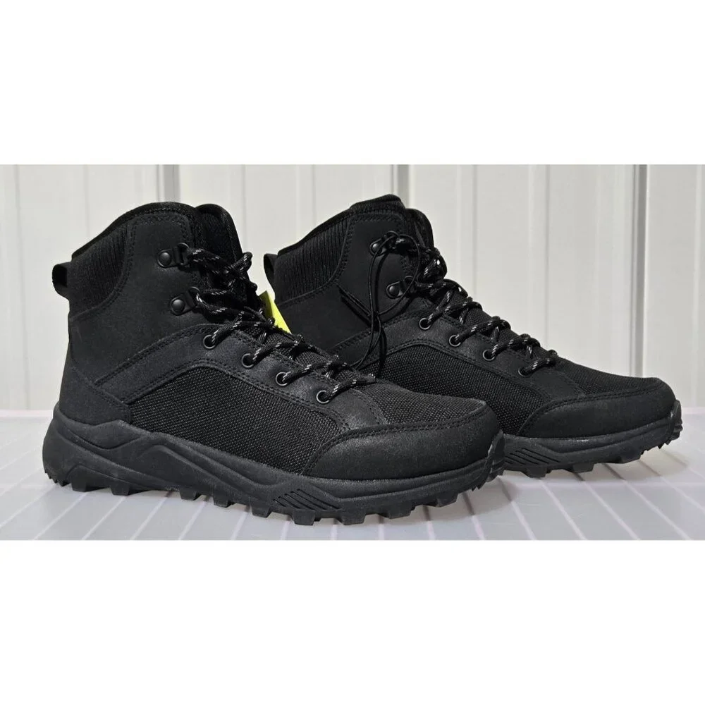 All in Motion Doran Black Faux Leather All Weather Hiking Boots -- Men's Size 8